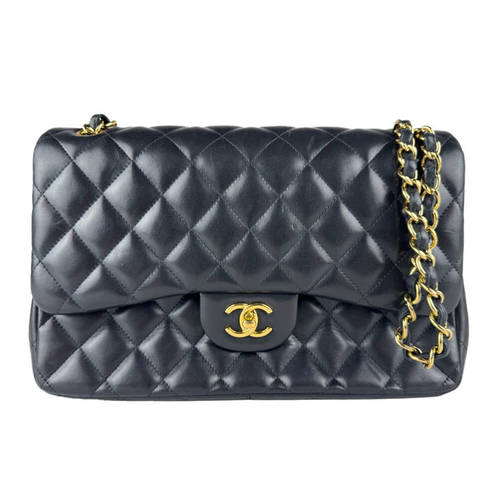 Chanel Matelassé Double Flap Shoulder Bag, Leather, Metal, Black & Gold, Wome...